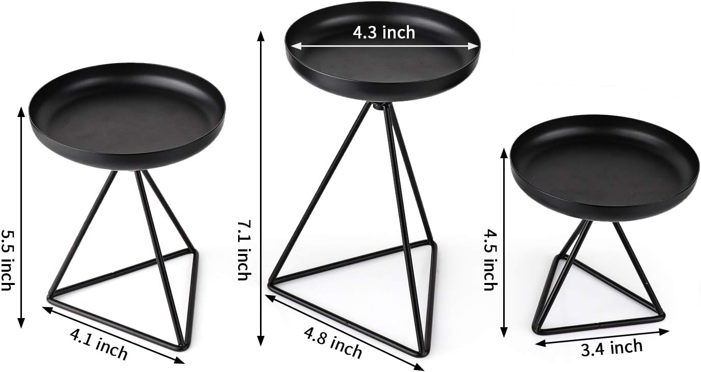 Bikoney Candle Holder for Home Decor Candleholder for Pillar Candle Metal Geometric Candlesticks Set of 3 Black 7.25", 5.5", 4.5": Kitchen & Dining