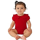 Magic Park 0-24M Infant Girl Puff Sleeve Bodysuit Baby Peter Pan Collar Romper Toddler Ruffle Jumpsuit Casual Tops