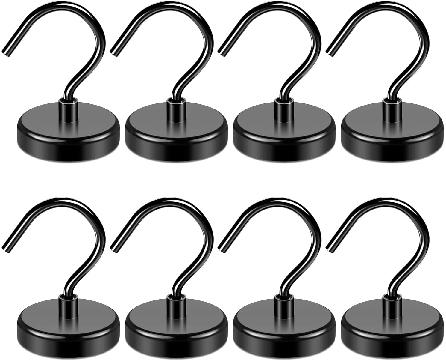 Magnetic Hooks Heavy Duty, 100 lb+ Pull Neodymium Magnet Hooks for Fridge, Magnets with Hook, Extra Strong Magnetic Hook for Cars, Magnets Hanger for Towel, Kitchen, Bedroom, Bathroom - 8 Pack