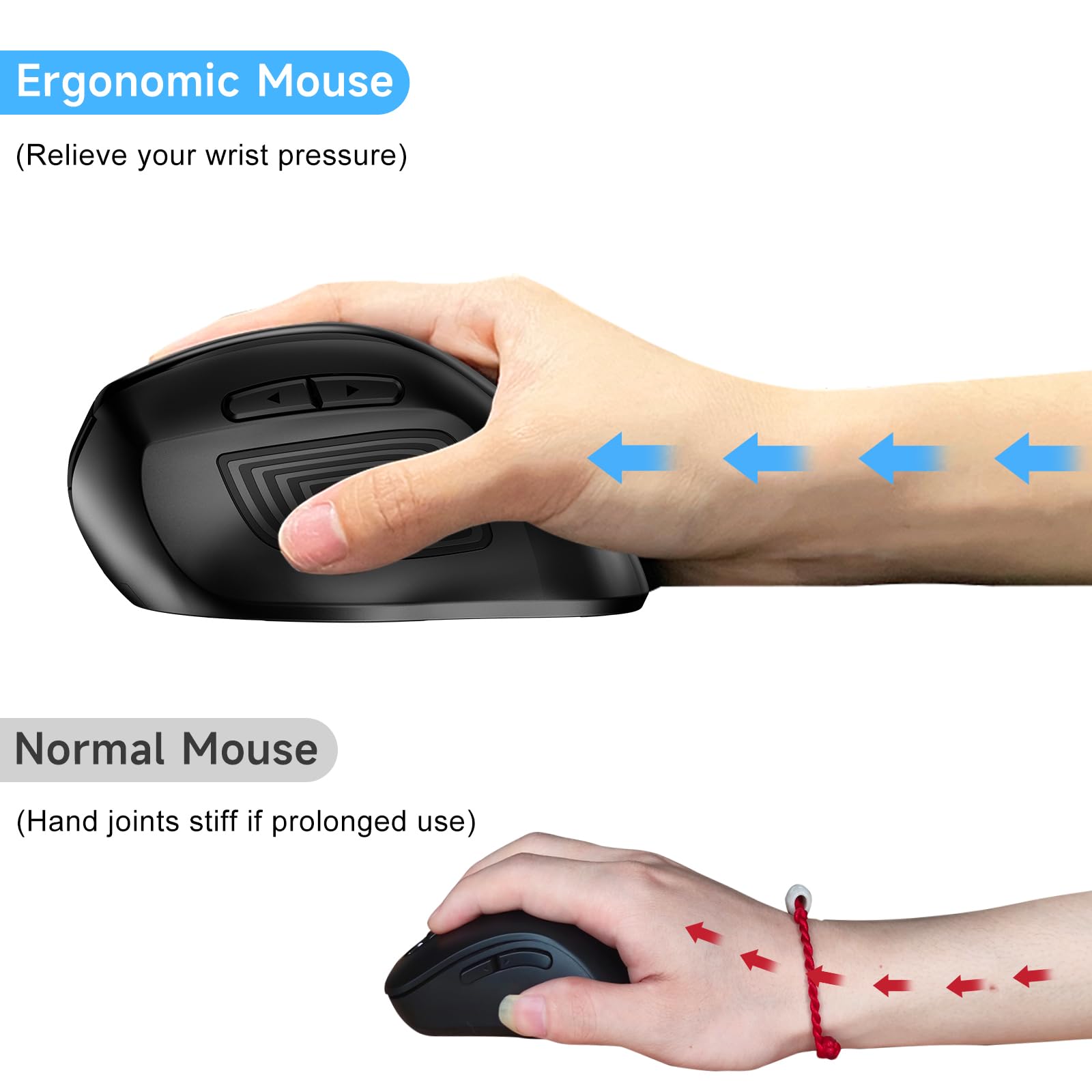memzuoix Wireless Ergonomic Mouse,Upgraded 2.4G Optical Cordless Mice with 800/1200/1600 DPI,Vertical Computer Wireless Mouse for Laptop,Mac,PC,Desktop (for Right Hand,Large)-Black