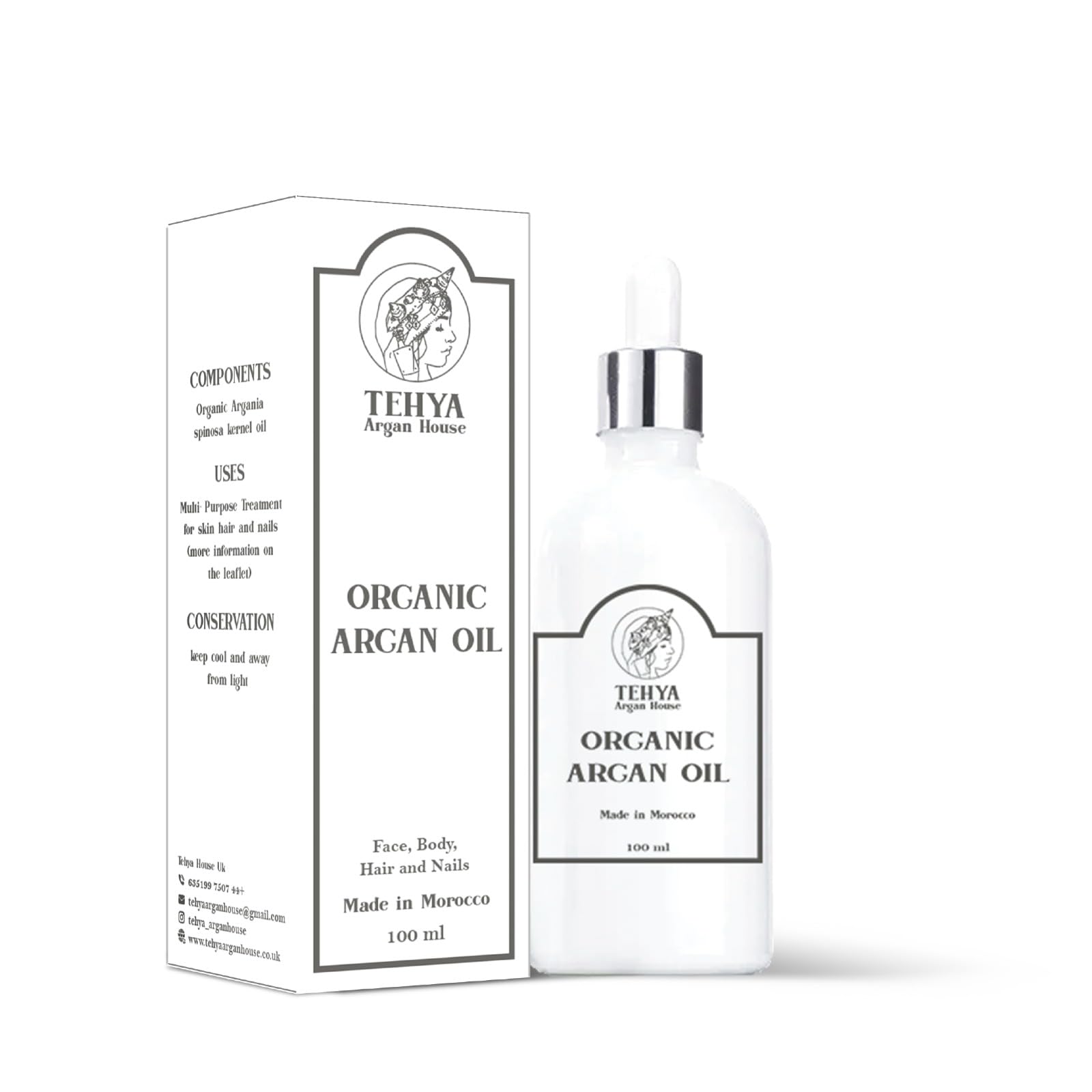 Organic Argan Oil By Tehya -100% Pure, Cold-Pressed from Morocco, Ideal for Hair, Skin, and Nails, Natural Anti-Aging Elixir
