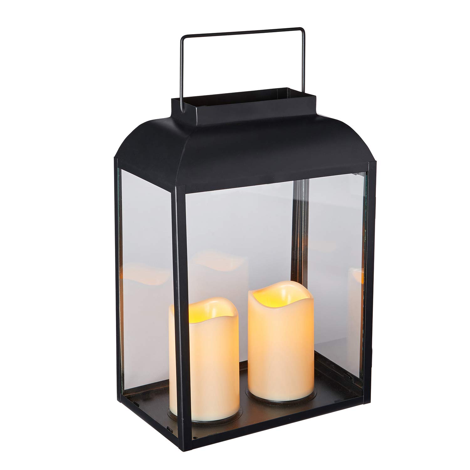 Lights4fun Black Landscape Battery Operated Large LED Candle Lantern
