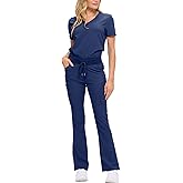 Monarch Uniforms Women’s Soft Stretch Scrub Set With Nine Pockets– V-Neck Top & High-Waisted Bootcut Pants