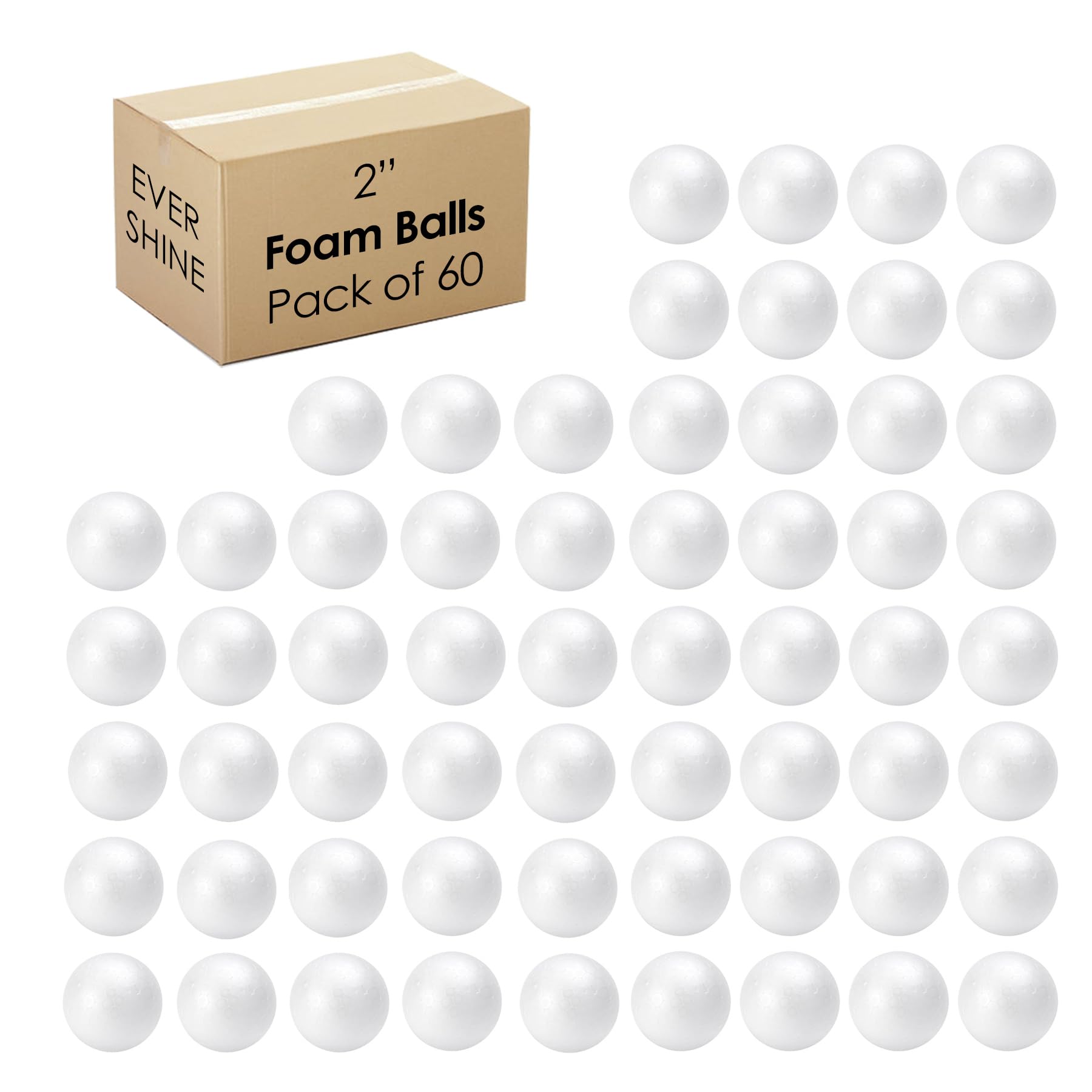 Photo 1 of **BAGGED** Evershine 60 Pack 2 Inch Craft Foam Ball - White Smooth Craft Foam Polystyrene Balls for DIY Craft and Art School Project