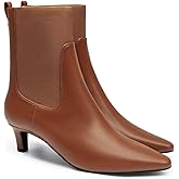 Coutgo Womens Ankle Boots Low Kitten Heel Pointed Toe Slip On Elastic Dressy Fall Winter Booties Shoes