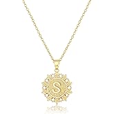 Feskive Initial Necklaces for Women 14K Gold Plated Round Cubic Zirconia A-Z Pendant Necklace Dainty Personalized Monogram Name Necklaces for Women Gold Jewelry