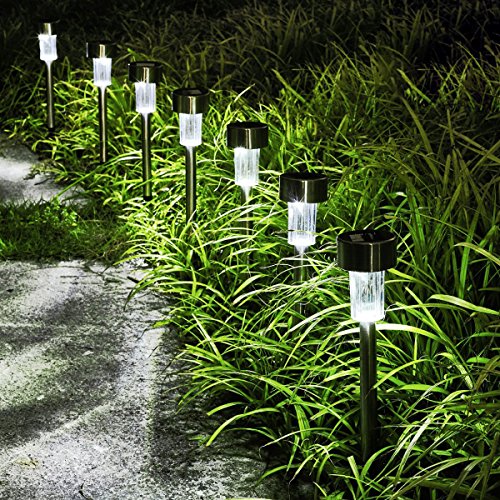 KODOO 12Pack Solar Lights Outdoor, Outdoor Garden Lights, Solar Pathway Lights, Outdoor Landscape Lighting for Lawn/Patio/Yard/Walkway/Driveway (Stainless Steel)