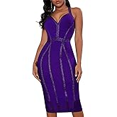 whoinshop Women's Bandage Halter V Neck Midi Cocktial Bodycon Club Party Dress