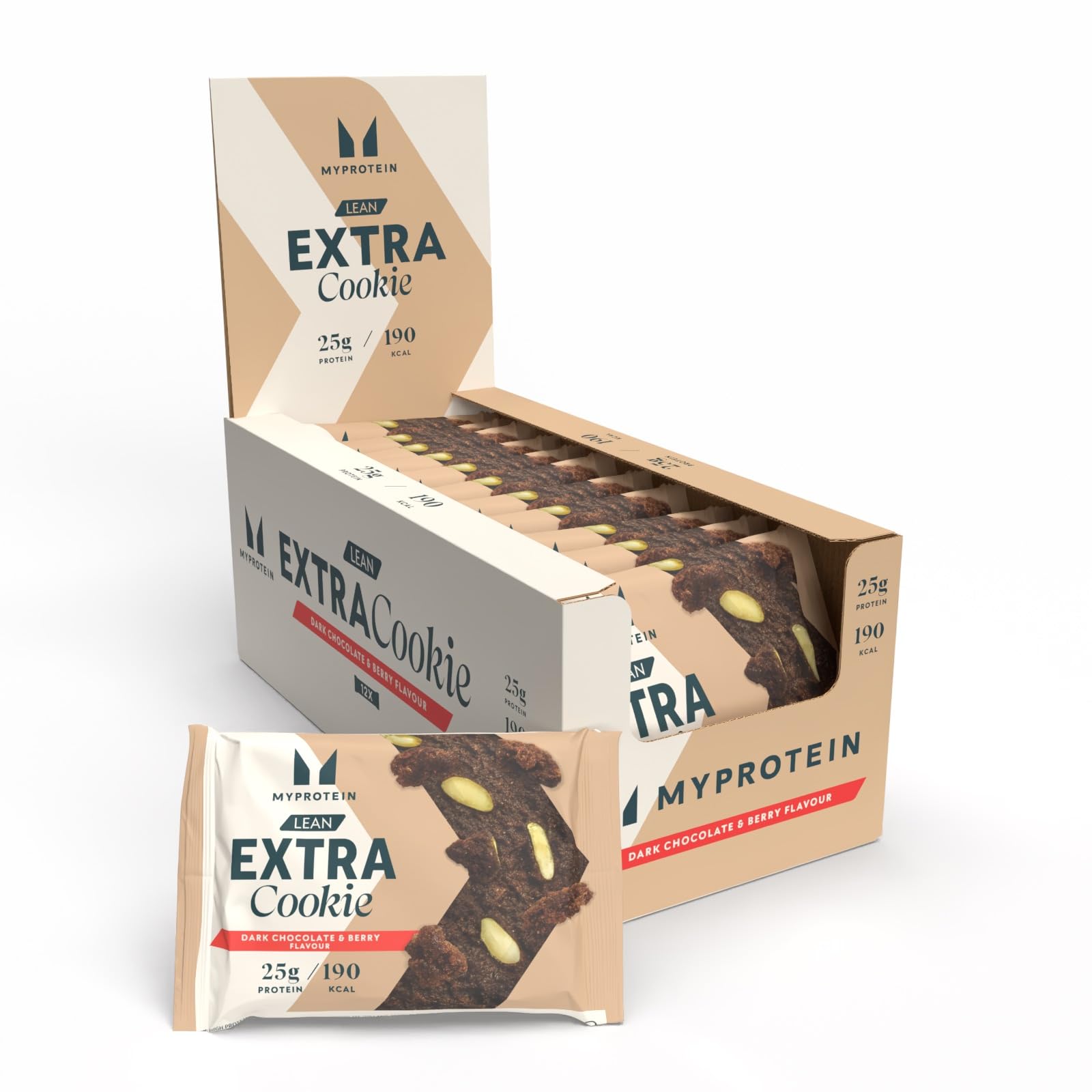 Myprotein Extra Lean Protein Cookie | Dark Chocolate & Berry | 25g Protein | 80% Less Sugar, 70% Less Fat | High-Protein Baked Snack | 12 x 50g