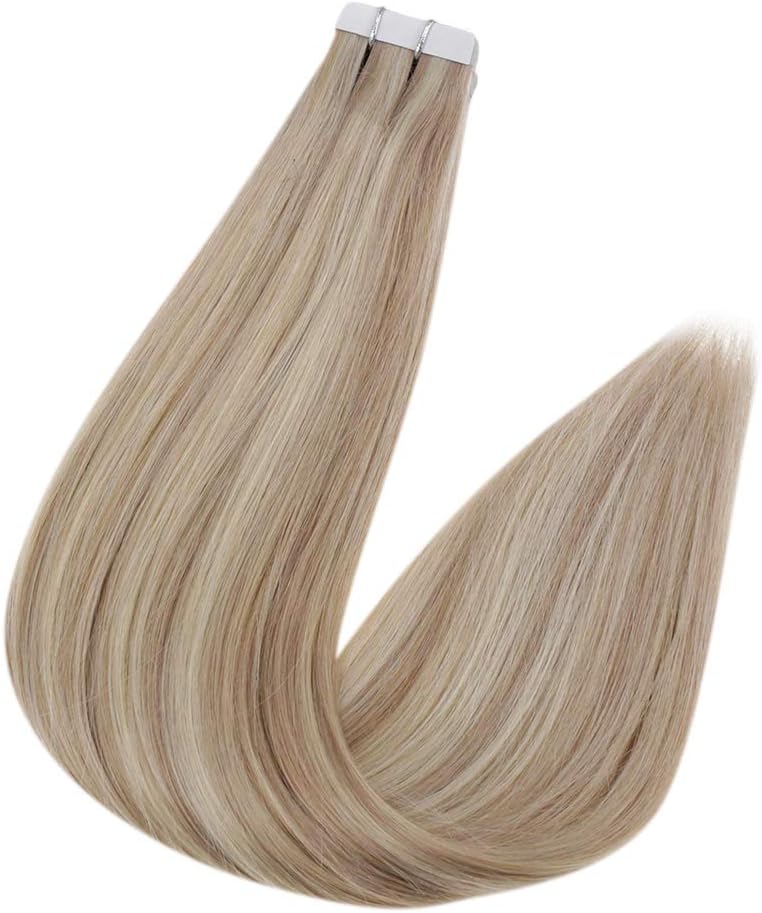 Easyouth Human Hair Tape in Extensions Highlight Blonde Tape in Hair Extensions Real Hair Ash Blonde Mixed Bleach Blonde Human Hair Extensions Tape ins 16 Inch 40g 20Pcs - Image 4