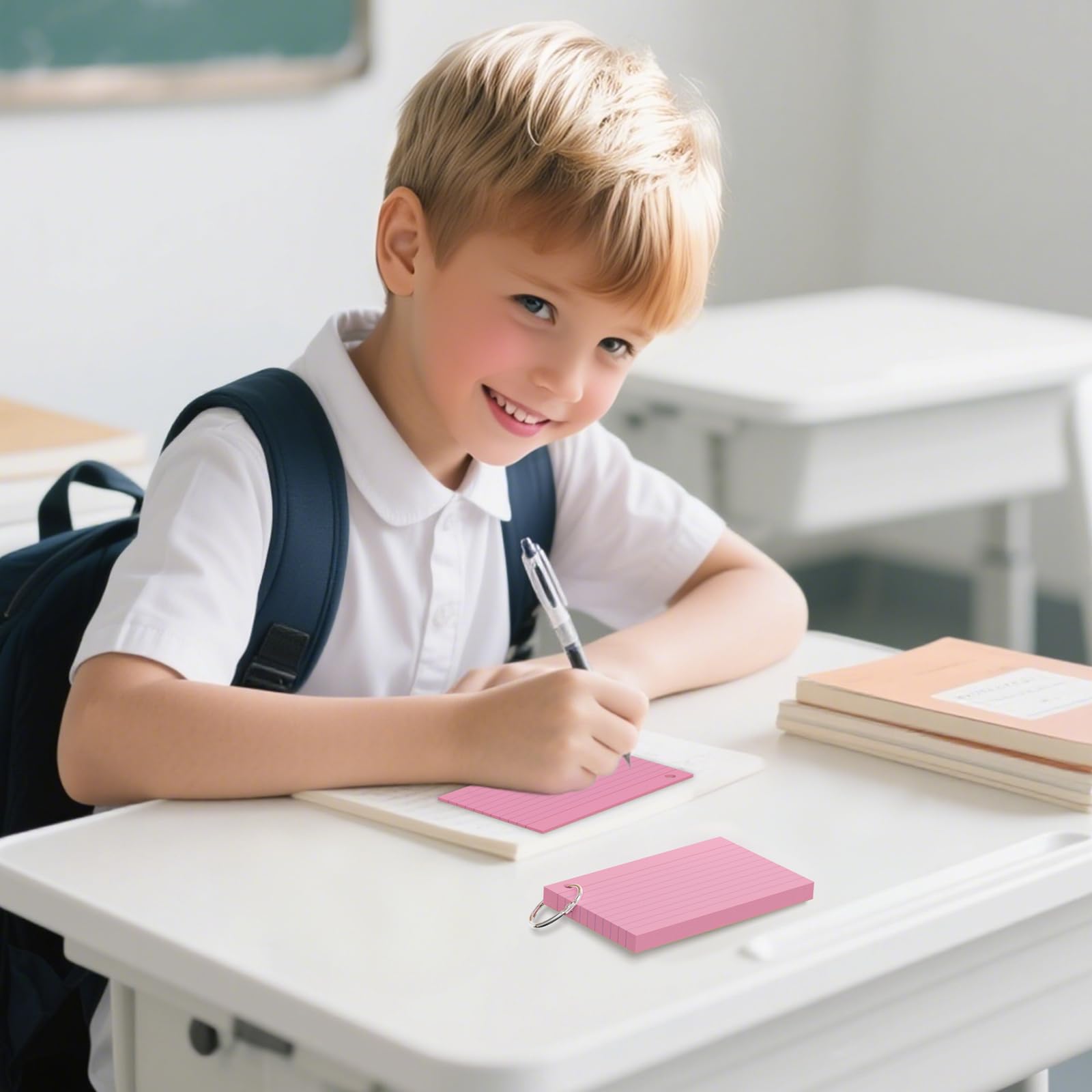 250 Count Colored Index Cards 3x5 Inch with Key Ring, 180gsm Heavy Weight Flash Cards 5 Color (50 Sheets Each), Portable Note Taking for Students, Teachers, Study Note Cards for Office Home School