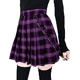chouyatou Women's Cool Sweet A-Line Decorative Strap Plaid Pleated Mini Skirt