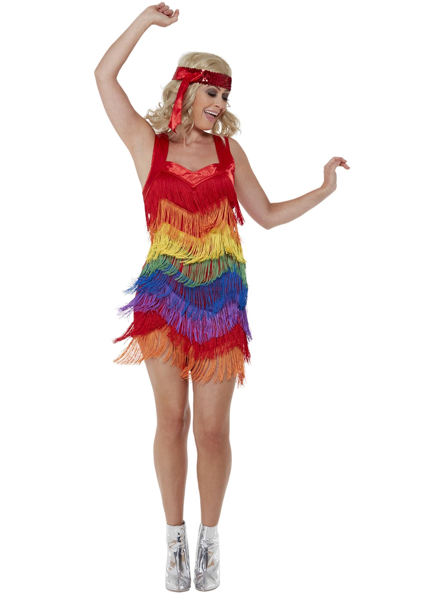 Smiffys Rainbow Pride 20s Flapper Dress, Multicoloured Dress & Headband, Rainbow/Gay Pride Items Fancy Dress, Party Dress Up Costumes