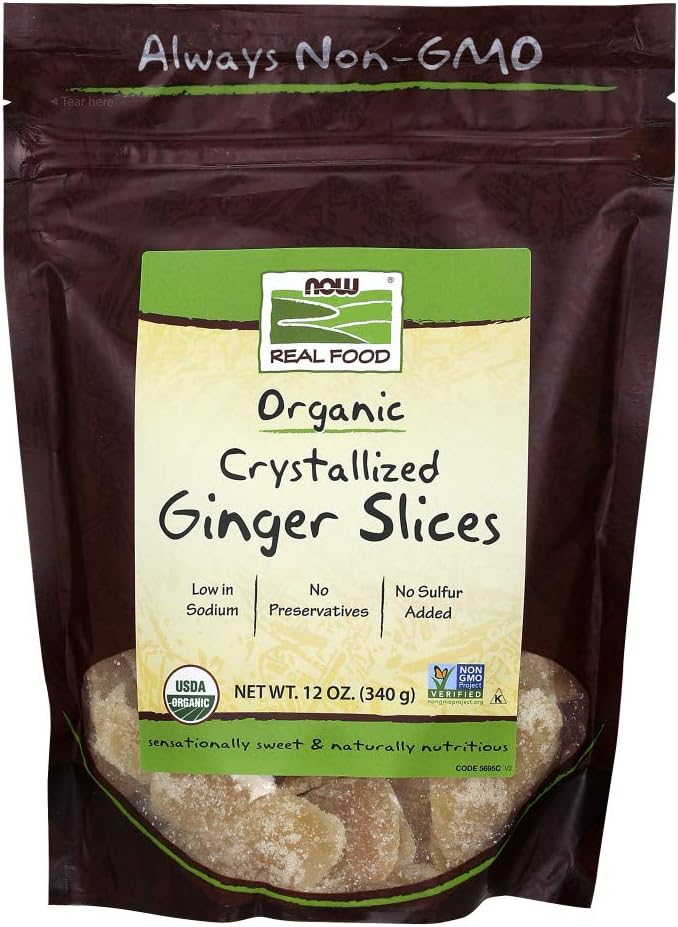 NOW Foods, Organic Crystallized Ginger Slices, Low-Sodium, Sulfur-Free, Preservative-Free and Non-GMO, 16-Ounce