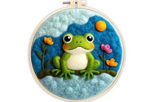 Hlison Cut Frog Needle Felting Kit for Beginner, Needle Felting Wool Kits with Video Tutorials, Wool Bag, Felting Needles, Foam Pad, Felt Cloth, Instructions