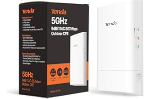 Tenda O1-5G Point to Point Wireless Bridge Outdoor,5.8GHz 867Mbps WiFi Bridge,1KM Long Distance, Outdoor CPE with 2 * 9dBi An
