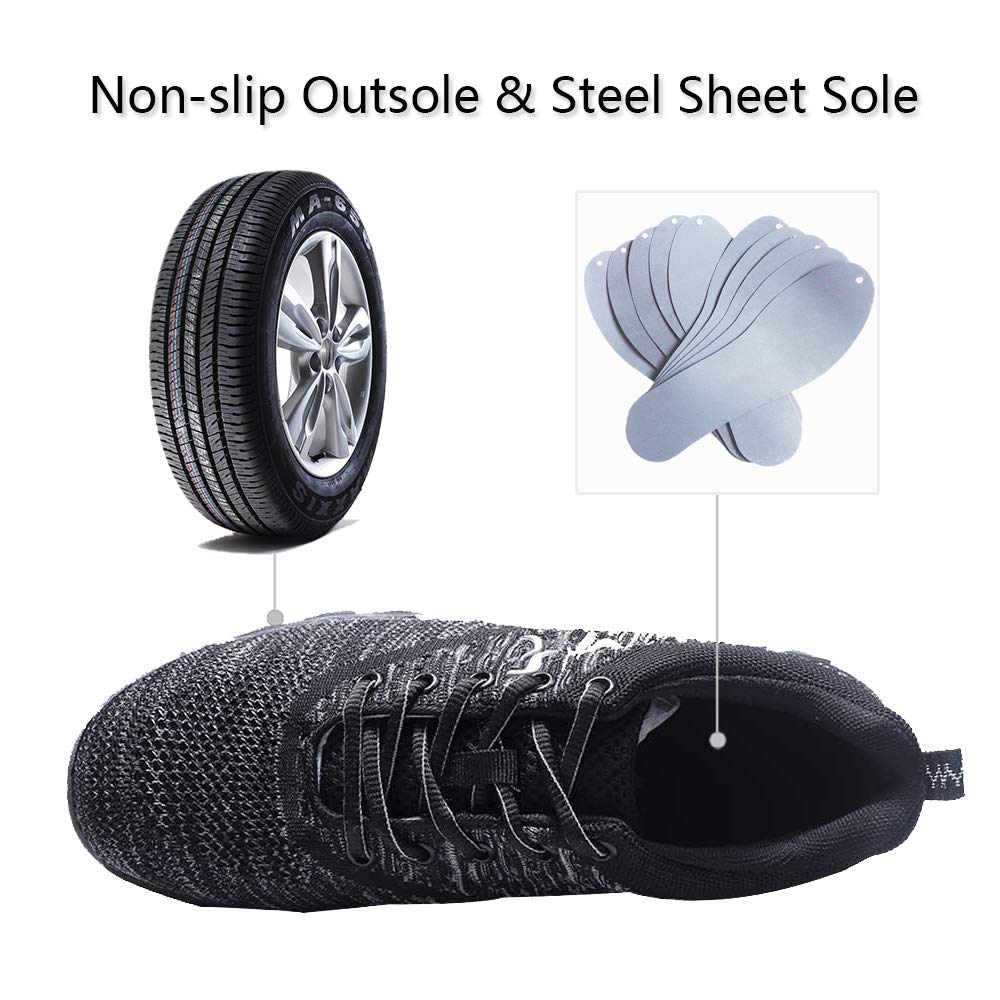 UPSTONE Work Shoes for Men, Indestructible Steel Toe Battlefield Shoes Work Safety Womens Shoes Breathable Construction Sneakers, Black 46
