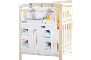 HHZ XL Hanging Diaper Caddy Organizer –Sturdy and Durable Baby Organizer – Diaper Stacker for Changing Table, Crib, Playard or Wall & Nursery Organization （White）