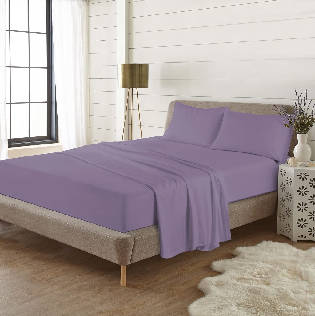 EXQUIZIT HOME® Flannelette Sheet Set 100% Brushed Cotton, Includes Fitted Sheet, Flat Sheet & 1 Matching Pillowcase (Lilac, Single)