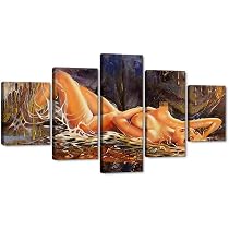 Amazon.com: 5 Panels Retro Sexy Nude Lady with Sexy Red Lips Wall ...