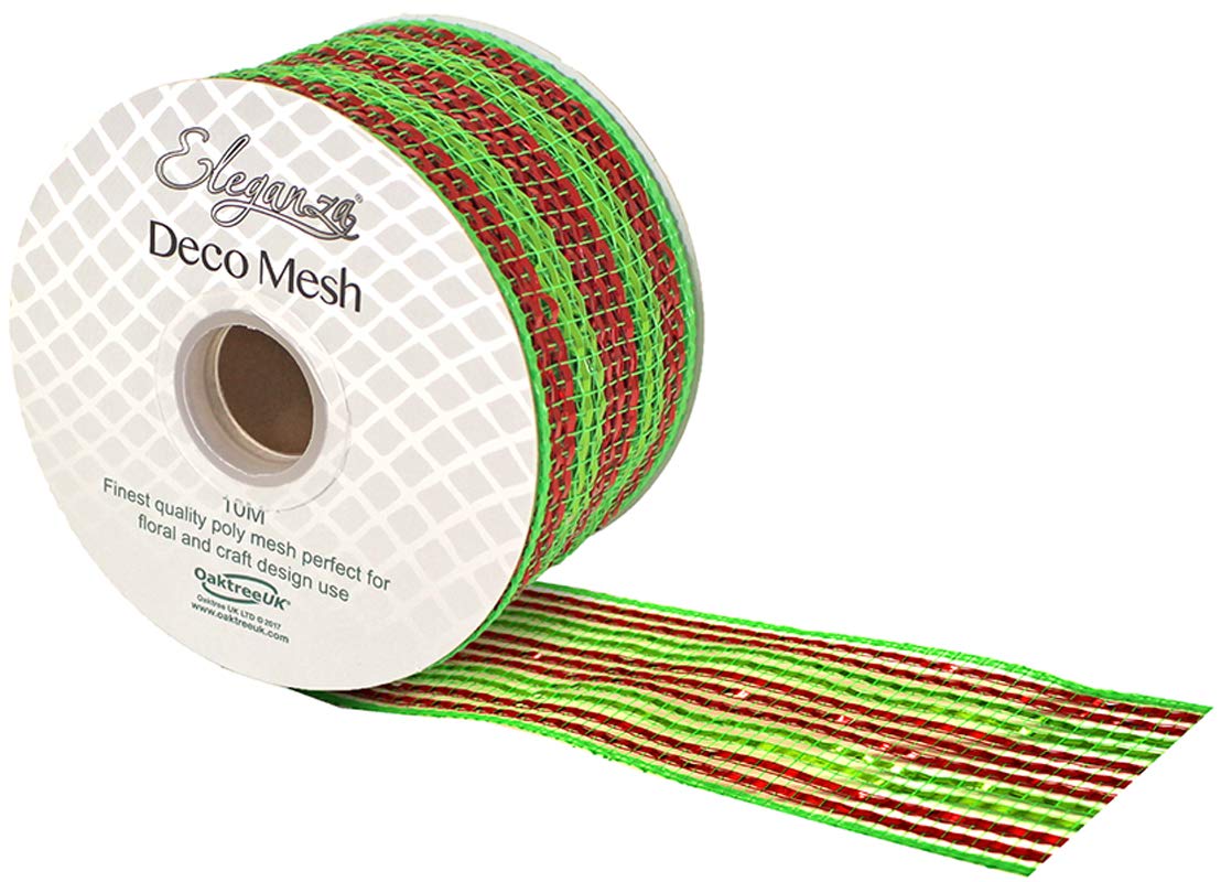 Oaktree Metallic Deco Mesh, Red/Green, Small