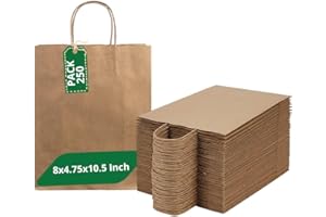 Brown Kraft Paper Bags 8x4.75x10.5 Inch with Handles – Medium Kraft Shopping Bags for Retail, Boutique & Small Business – Rec