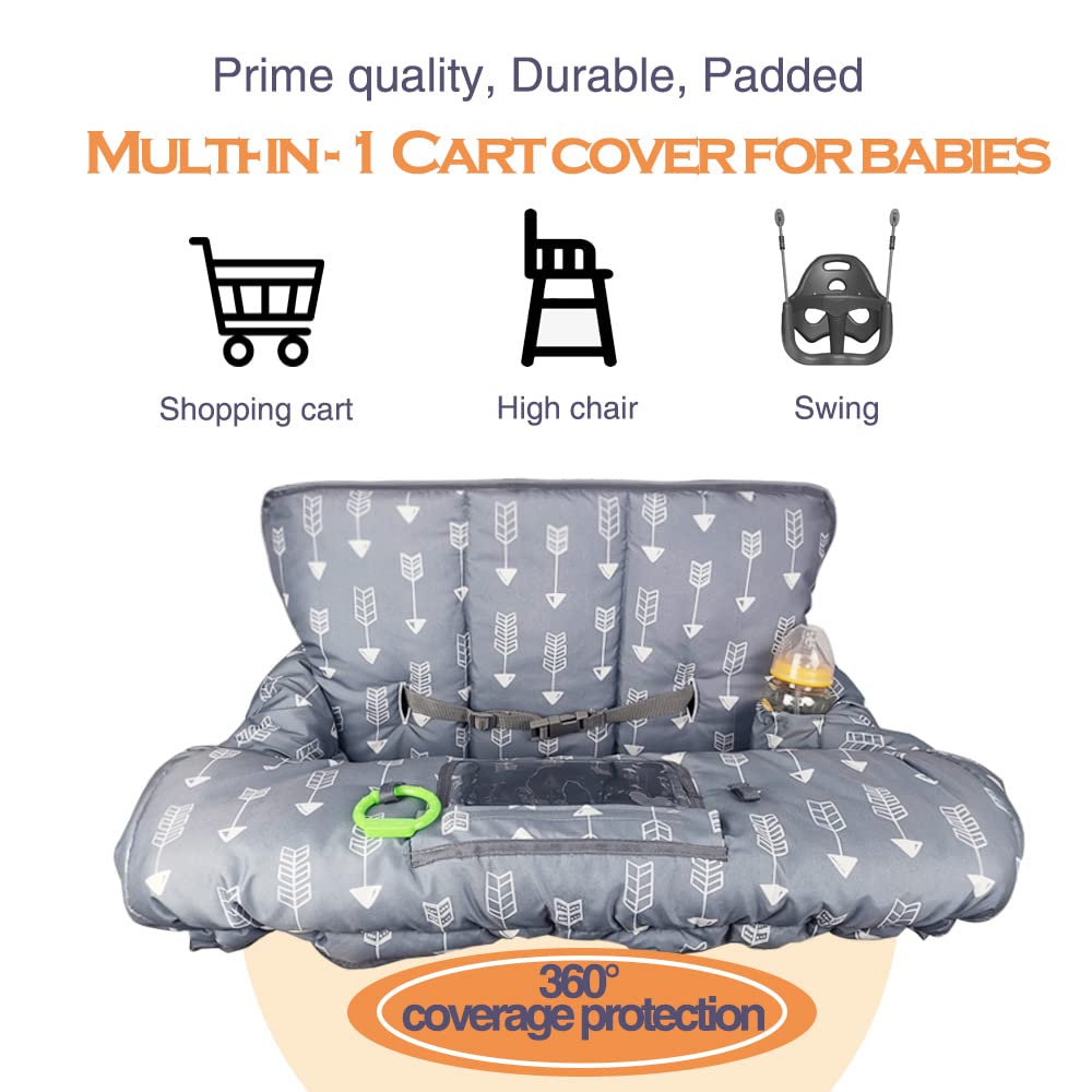 RHYDEER Shopping cart Cover for Baby high Chair Cover, roll in and go, Universal fit, Grey Arrow