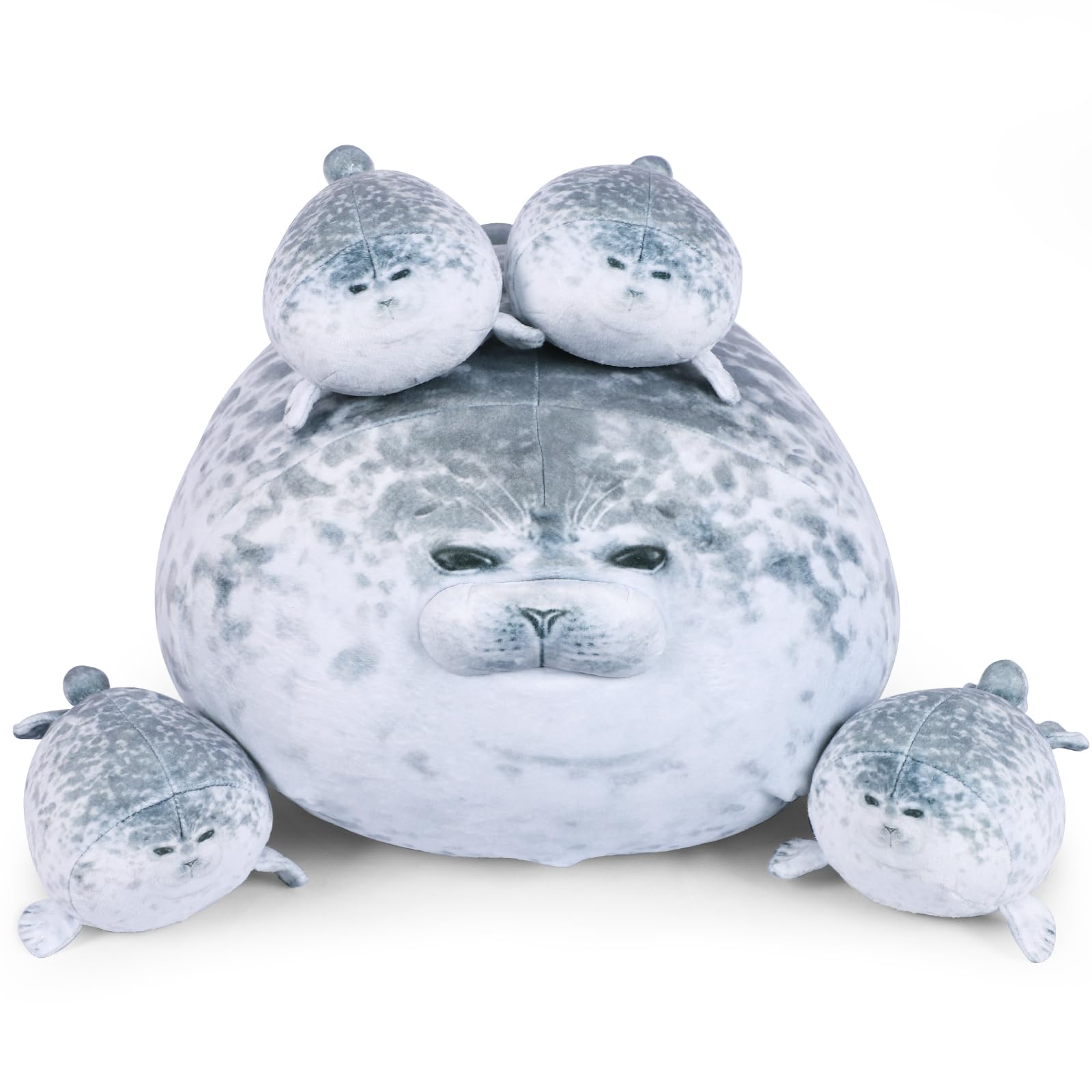 ETAOLINE Chubby Blob Seal Pillow Cute Seal Plush Toy Stuffed Animals with 4 Baby Plush