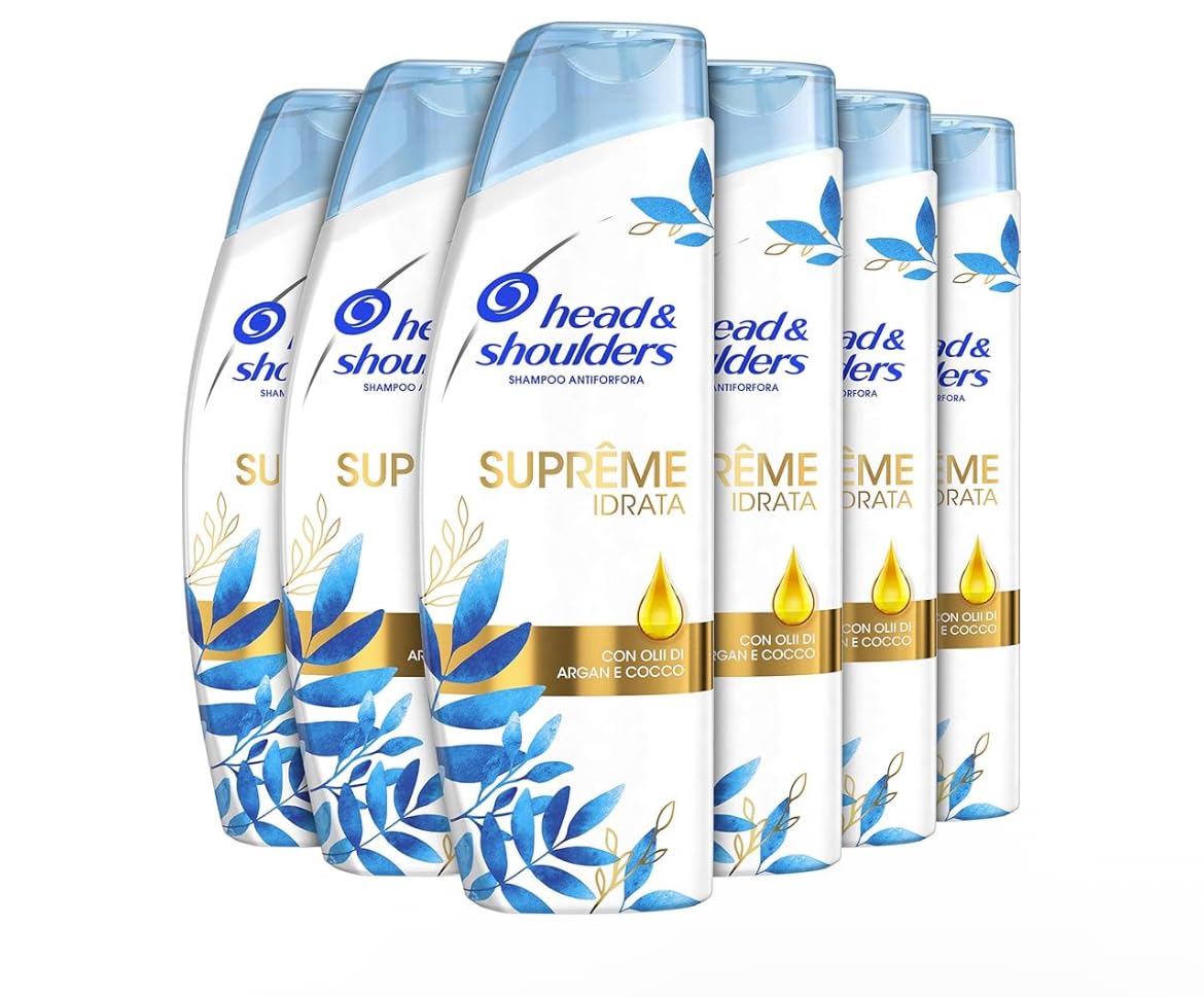 Head & Shoulders Moisturising Shampoo Supreme Moisture Dandruff Shampoo for Soft Hair 6 x 400 ml, Pack of 6