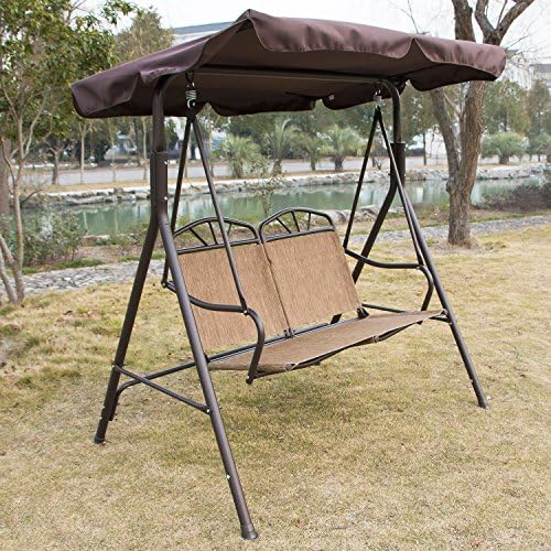UHOM Outdoor 2 Person Canopy Porch Swing Chair Glider Hammock Patio Bench Porch Furniture Love Seat(Brown)
