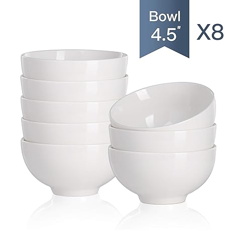 MALACASA, Serie Regular, 8-teilig 4,5'/11,6 * 11,6 * 6/300ml Cremeweiß Porzellan Schale Set Schüssel Reisschale Suppenschüsse