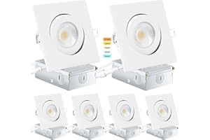 KnLnny Ware Square Recessed Lighting 4 inch (6 Pack),Eyeball Gimbal Recessed Lights,Wet Rated, Canless Recessed Light,5CCT Selectable,9W 750LM,Square White