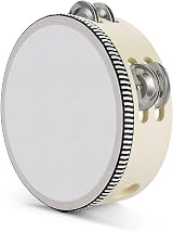Flexzion Wood Handheld Tambourine 6-Inch Double Row 8-Pair Jingles