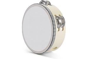 Flexzion Wood Handheld Tambourine Adults 6-Inch Double Row 8-Pair Jingles (Wood) - Percussion Round Tamborines Musical Instrument with Metal Zills