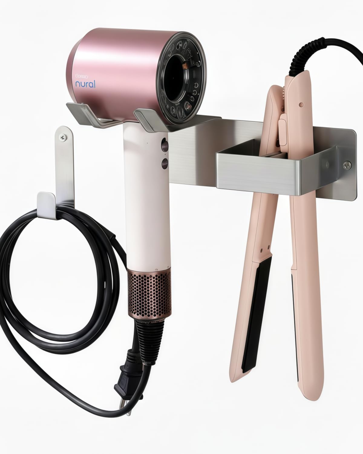 Photo 1 of Hair Dryer Holder Wall Mounted, Hair Tool Organizer Wall Mount for Bathroom, Stainless Steel Hair Dryer Holder, Blow Dryer Holder Adhesive/Drilling Hair Dryer and Straightener Holder UEMUSI