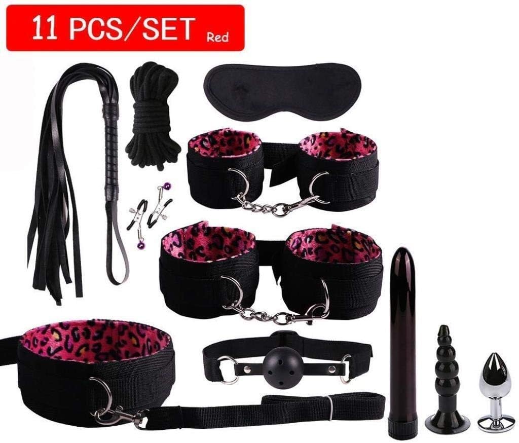 XY New Plush Set Toy Suit 11 PCS Nylon Leather Kit Special Bundled Binding Set New Yoga Plush Leather Set Yoga Set SM Kit for Couple Adult Sexy Suit, Nylon Leather Suit, Plush Set Sexy Toy,Le,Red