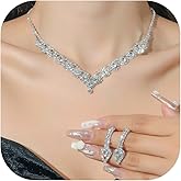 Dcfywl731 Silver Jewelry Set Costume Jewelry Emerald for Women Rhinestone Necklace Earrings Bracelet Sets Prom Jewelry Accessories Wedding Sets for Brides New Years Eve Party Supplies Outfits Women