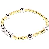 Agriajun Inspired Gold Beaded Stretch Bracelets for Women Cute Peace Letter Beads Strand Bracelet