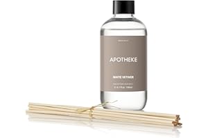 Apotheke Luxury Scented Oil Reed Diffuser Liquid Refill (White Vetiver) - Premium Home Fragrance Diffuser Refill Set with Sticks