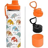 Uibunoo Elephant Water Bottle for Son, Stainless Steel Insulated Tumbler for Home with 2 Lids & Handle, Antislip Silicone Boot, 18oz Reusable Leak-proof Bottle for Sports, 1 PCS