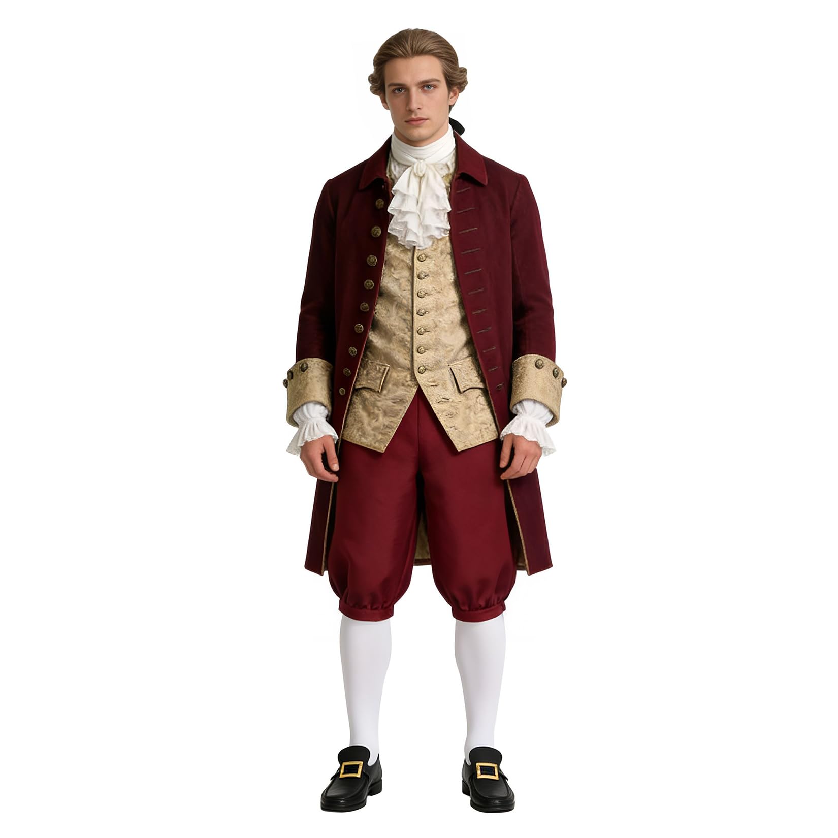 BPURB Men's Colonial Pants Costume Medieval Pirate Cosplay Pants Renaissance Tudor Costume Breeches Socks Shoe Buckle Red
