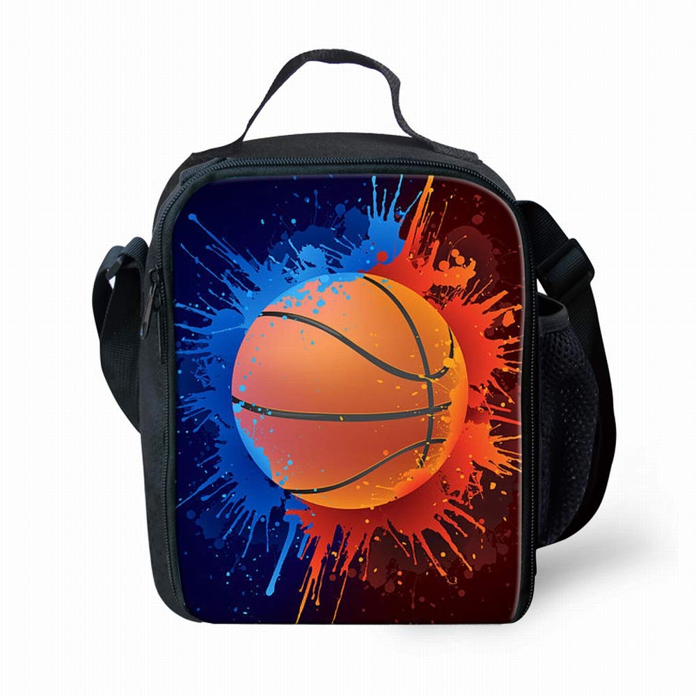 Basketball Print Lunch Bag for School Kids Boys Girls Small Lunch Box Insulated Lunch Container with Adjustable & Removable Tote Bag