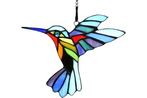 AIZESURO Handmade Stained Glass Hummingbird, Tiffany Style Window Hanging, Bird Lover, Artwork for Room Decors, 5.4 * 6.26 inch