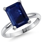 Gem Stone King 14K White Gold 11X9MM Emerald Cut Gemstone Birthstone Solitaire Engagement Ring For Women | Wedding Anniversary Promise Gold Ring For Women | Available in Size 5,6,7,8,9