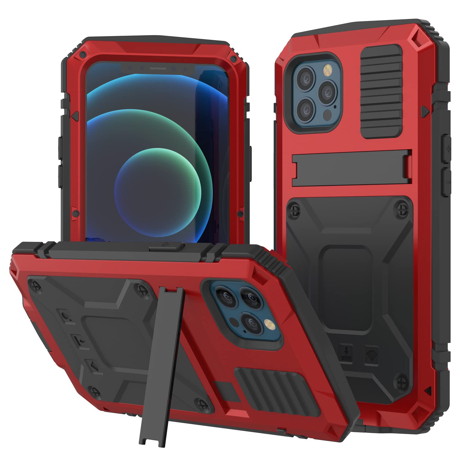PunkCase for iPhone 12 Pro Max Metal Case [2.0 Series] Heavy Duty Armor Cover | Full Body Aluminum & TPU Design W/Built in Tempered Glass Screen Protector for iPhone 12 Pro Max (2020) (6.7") [Red]