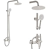 Aolemi Outdoor Shower Fixture SUS304 Shower Faucet Combo Set Stainless Steel 8 Rainfall Shower Head High Pressure Hand Spray Wall Mount 2 Dual Function Brush Nickel Single Handle