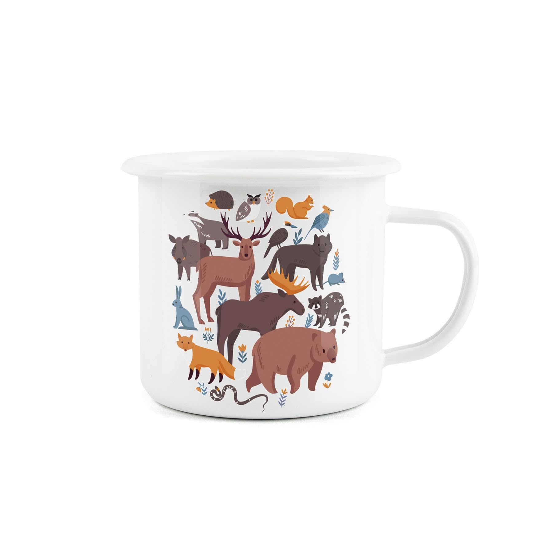 Animals of The Forest Enamel Mug - Camping Gift Durable Hot Drinks White Outdoor Cup - Travel Picnics Home Hiking