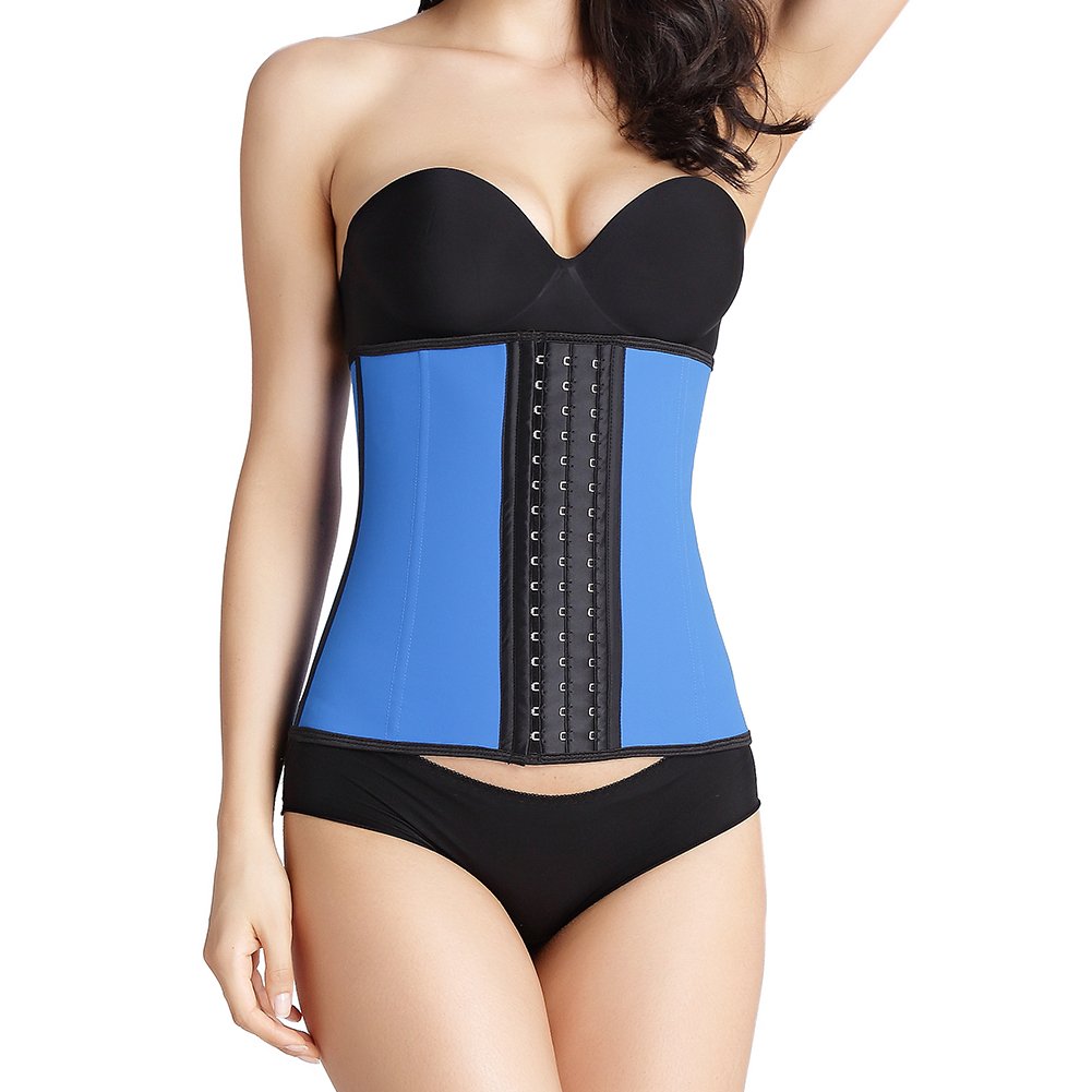 Blue Latex Workout Underbust Steel Boned Corset Waist Trainer Tummy Control ,Blue ,3XL(Fit Waist 35\