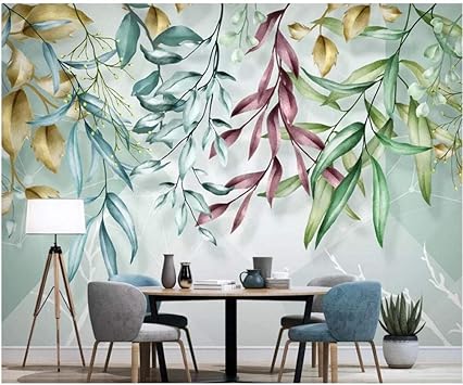 Guyuell Nordische Tropische Tapete Aquarell Blatt Wandbild Handgemaltes