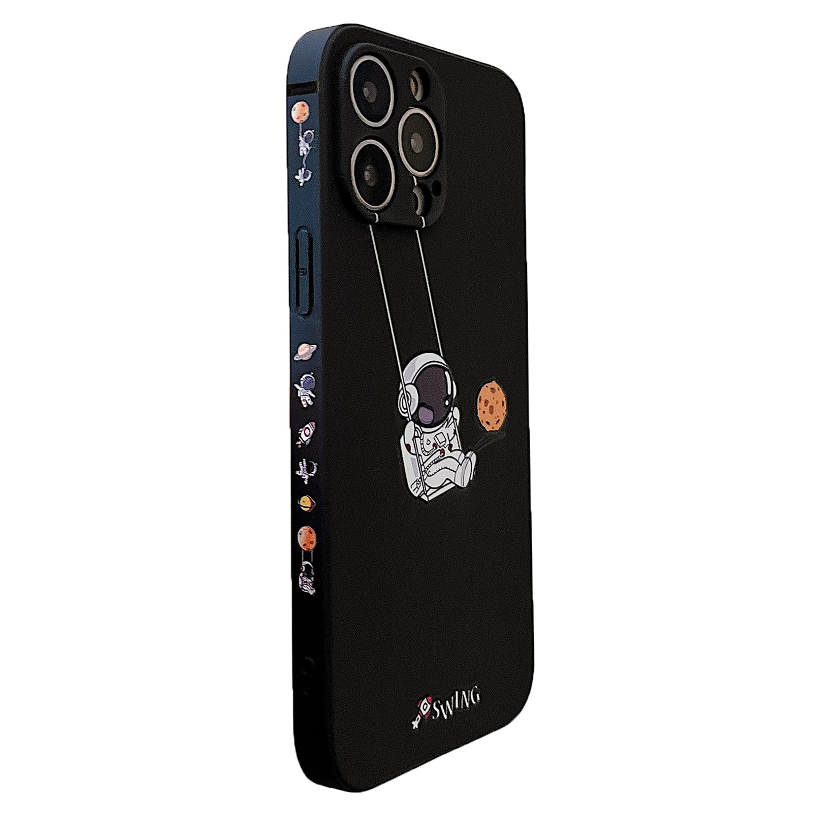 Yonds Queen for iPhone 13 Cute Case, Cool Cartoon Swing Astronaut Planet Moon Design Stylish Soft TPU Bumper Shockproof Anti-Slip Protector Case (iPhone 13, Black Planet) — image 1